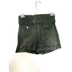 Chaser Olive Green Vintage Canvas Braided Waist High Rise Cargo Shorts - S